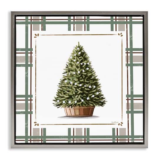 Stupell Industries Potted Christmas Tree Plaid Floating Frame Wall Art